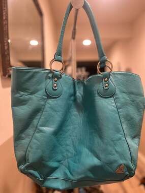 Roxy Teal Turquoise Blue Faux Leather Slouchy Tote Shoulder Bag